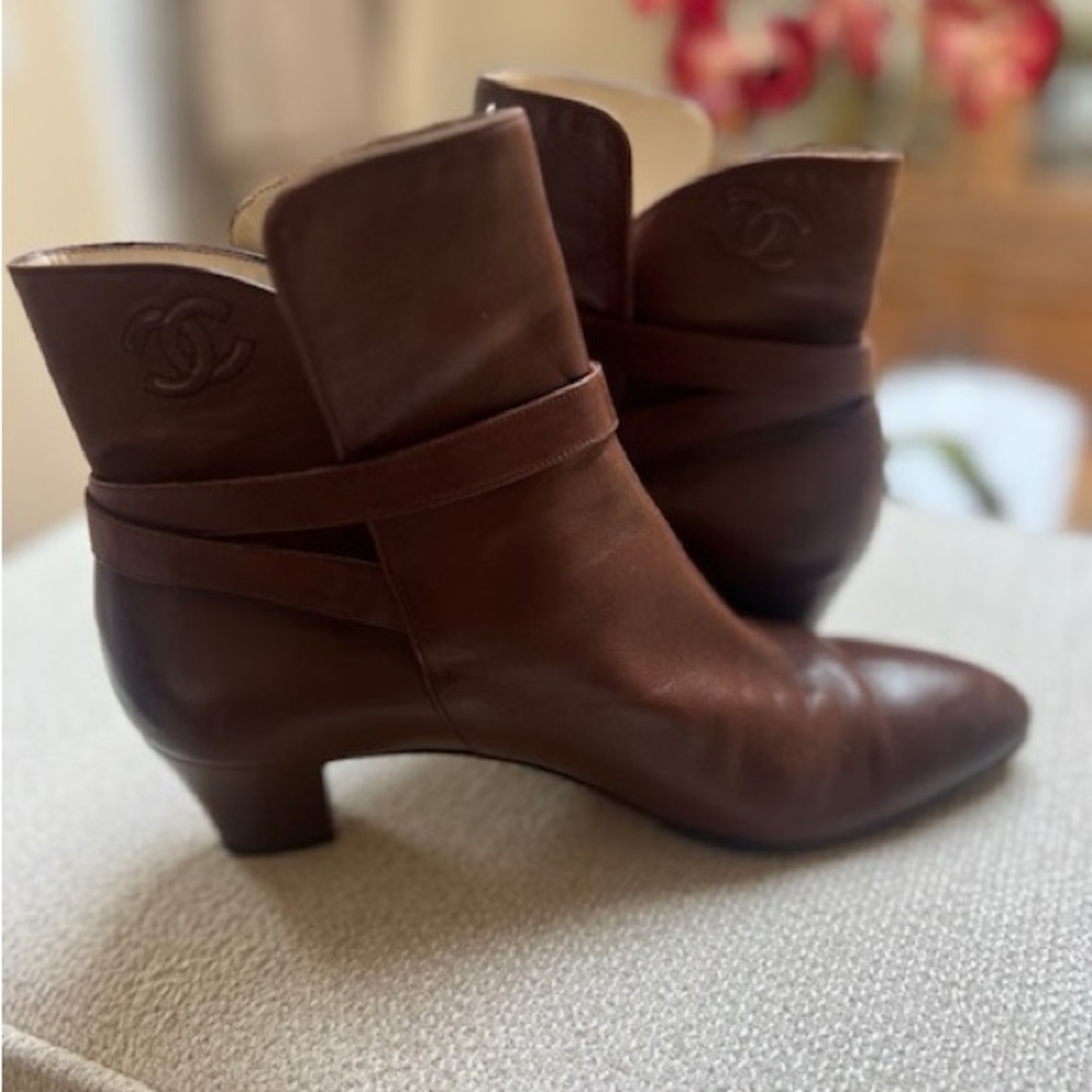 CHANEL Brown Vintage Ankle Booties, Coco Mark-Size 38 $425
